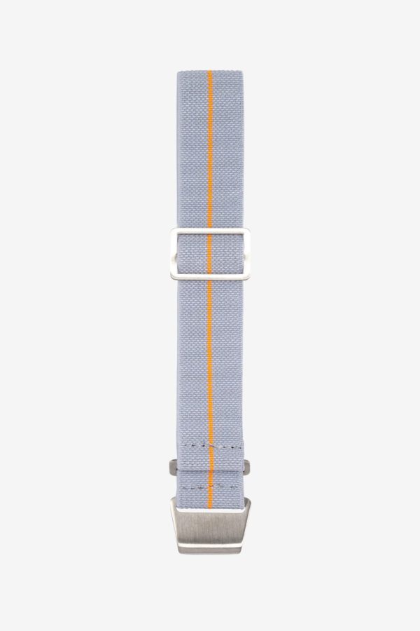 Light grey nylon parachute watch strap with one orange stripe